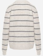 j&x Cardigan descheiat cu lână merinos și bumbac în dungi Kookti Bej deschis