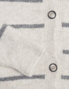 j&x Cardigan descheiat cu lână merinos și bumbac în dungi Kookti Bej deschis