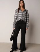 j&x Cardigan descheiat cu lână merinos și bumbac în dungi Kookti Gri