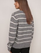 j&x Cardigan descheiat cu lână merinos și bumbac în dungi Kookti Gri