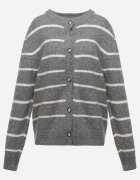 j&x Cardigan descheiat cu lână merinos și bumbac în dungi Kookti Gri
