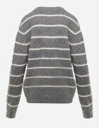 j&x Cardigan descheiat cu lână merinos și bumbac în dungi Kookti Gri
