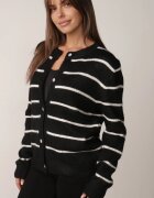 j&x Cardigan descheiat cu lână merinos și bumbac în dungi Kookti Negru