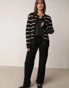 j&x Cardigan descheiat cu lână merinos și bumbac în dungi Kookti Negru