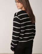 j&x Cardigan descheiat cu lână merinos și bumbac în dungi Kookti Negru