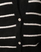 j&x Cardigan descheiat cu lână merinos și bumbac în dungi Kookti Negru