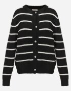 j&x Cardigan descheiat cu lână merinos și bumbac în dungi Kookti Negru
