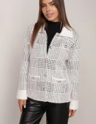 j&x Cardigan descheiat din lână cu model în carouri bouclé cu guler și manșete Azoria Alb