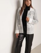 j&x Cardigan descheiat din lână cu model în carouri bouclé cu guler și manșete Azoria Alb