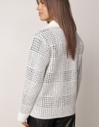 j&x Cardigan descheiat din lână cu model în carouri bouclé cu guler și manșete Azoria Alb