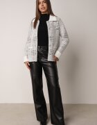 j&x Cardigan descheiat din lână cu model în carouri bouclé cu guler și manșete Azoria Alb