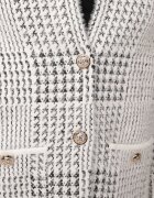 j&x Cardigan descheiat din lână cu model în carouri bouclé cu guler și manșete Azoria Alb