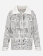 j&x Cardigan descheiat din lână cu model în carouri bouclé cu guler și manșete Azoria Alb