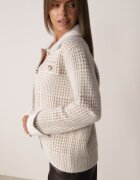 j&x Cardigan descheiat din lână cu model în carouri bouclé cu guler și manșete Azoria Bej deschis