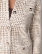 j&x Cardigan descheiat din lână cu model în carouri bouclé cu guler și manșete Azoria Bej deschis