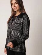 j&x Cardigan descheiat din lână cu model în carouri bouclé cu guler și manșete Azoria Negru