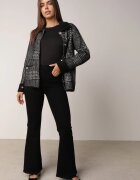 j&x Cardigan descheiat din lână cu model în carouri bouclé cu guler și manșete Azoria Negru