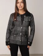 j&x Cardigan descheiat din lână cu model în carouri bouclé cu guler și manșete Azoria Negru
