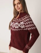 j&x Cardigan din lână bumbac și model norvegian Raegata Bordo