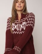 j&x Cardigan din lână bumbac și model norvegian Raegata Bordo