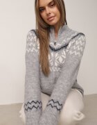 j&x Cardigan din lână bumbac și model norvegian Raegata Gri