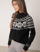 j&x Cardigan din lână bumbac și model norvegian Raegata Negru