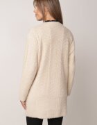 j&x Cardigan din lână croială lungă cu buzunare și nasturi decorativi Opejta Bej