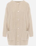 j&x Cardigan din lână croială lungă cu buzunare și nasturi decorativi Opejta Bej