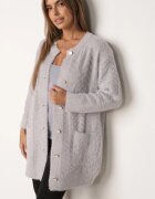 j&x Cardigan din lână croială lungă cu buzunare și nasturi decorativi Opejta Gri deschis