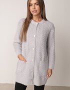 j&x Cardigan din lână croială lungă cu buzunare și nasturi decorativi Opejta Gri deschis