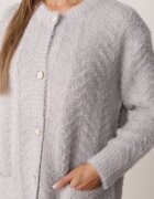 j&x Cardigan din lână croială lungă cu buzunare și nasturi decorativi Opejta Gri deschis