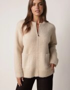j&x Cardigan elegant cu fermoar din tricot pufos cu lână și bumbac bretele scurte Bej