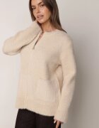 j&x Cardigan elegant cu fermoar din tricot pufos cu lână și bumbac bretele scurte Bej