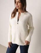 j&x Cardigan elegant cu fermoar din tricot pufos cu lână și bumbac bretele scurte Bej deschis
