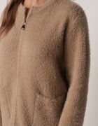 j&x Cardigan elegant cu fermoar din tricot pufos cu lână și bumbac bretele scurte Bej închis