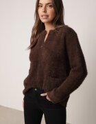 j&x Cardigan elegant cu fermoar din tricot pufos cu lână și bumbac bretele scurte Maro