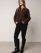j&x Cardigan elegant cu fermoar din tricot pufos cu lână și bumbac bretele scurte Maro