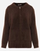 j&x Cardigan elegant cu fermoar din tricot pufos cu lână și bumbac bretele scurte Maro