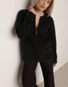 j&x Cardigan elegant cu fermoar din tricot pufos cu lână și bumbac bretele scurte Negru