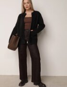 j&x Cardigan elegant cu fermoar din tricot pufos cu lână și bumbac bretele scurte Negru