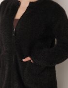 j&x Cardigan elegant cu fermoar din tricot pufos cu lână și bumbac bretele scurte Negru
