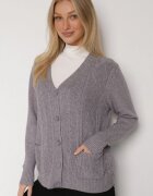 j&x Cardigan Gri din bumbac decorat cu model împletit și buzunare Mevesava