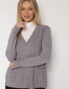 j&x Cardigan Gri din bumbac decorat cu model împletit și buzunare Mevesava