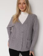 j&x Cardigan Gri din bumbac decorat cu model împletit și buzunare Mevesava