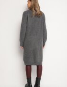 j&x Cardigan Gri închis din Lână cu Croială Dreaptă Lungă cu Guler Înalt cu Fermoar Boniala