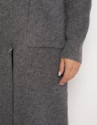 j&x Cardigan Gri închis din Lână cu Croială Dreaptă Lungă cu Guler Înalt cu Fermoar Boniala