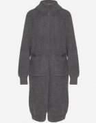 j&x Cardigan Gri închis din Lână cu Croială Dreaptă Lungă cu Guler Înalt cu Fermoar Boniala