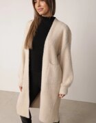 j&x Cardigan lung cu bumbac și lână fără închidere Junibe Bej