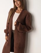 j&x Cardigan lung cu bumbac și lână fără închidere Junibe Maro