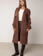 j&x Cardigan lung cu bumbac și lână fără închidere Junibe Maro